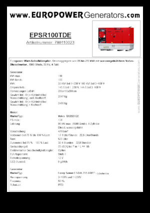 Дизельні генератори Europower EPSR100TDE (LS)