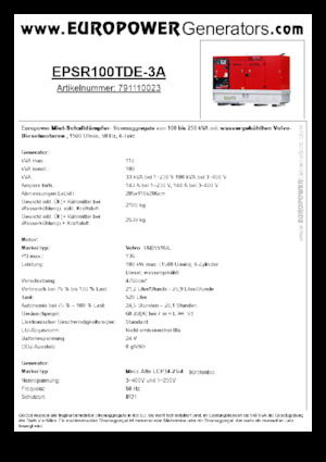Дизельні генератори Europower EPSR100TDE-3A (MA)