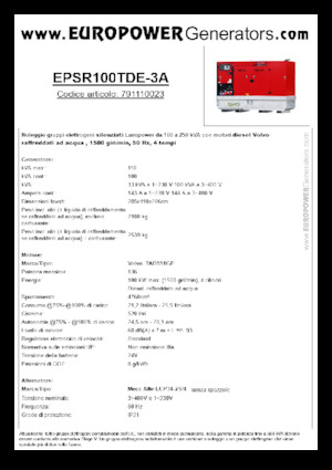 Дизельні генератори Europower EPSR100TDE-3A (MA)