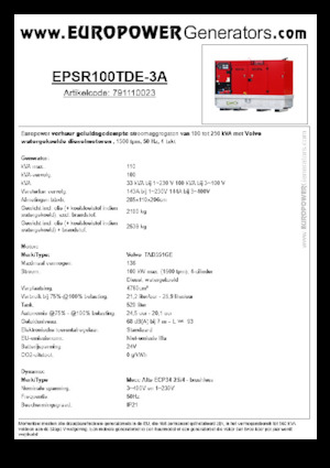 Дизельні генератори Europower EPSR100TDE-3A (MA)
