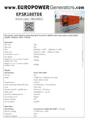 Дизельні генератори Europower EPSR180TDE (LS)