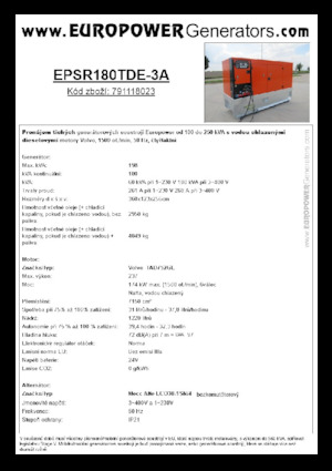 Дизельні генератори Europower EPSR180TDE-3A (MA)