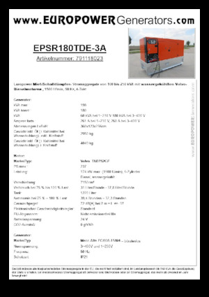 Дизельні генератори Europower EPSR180TDE-3A (MA)