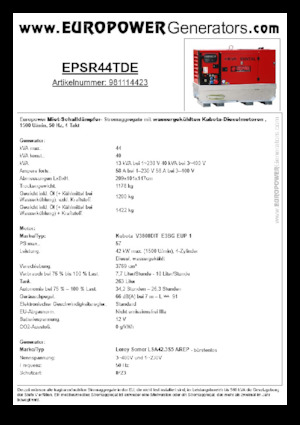Дизельні генератори Europower EPSR44TDE (LS)