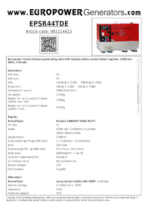 Дизельні генератори Europower EPSR44TDE (LS)