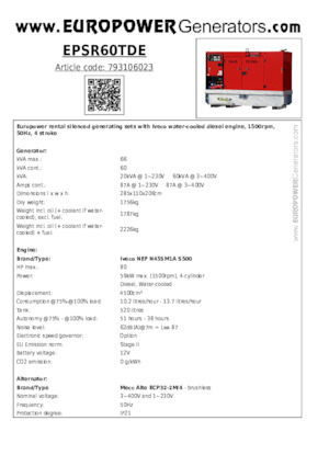 Дизельні генератори Europower EPSR60TDE (MA)