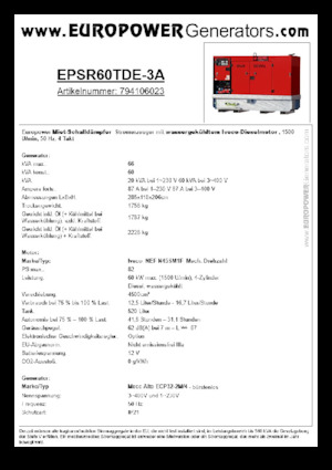 Дизельні генератори Europower EPSR60TDE-3A (MA)