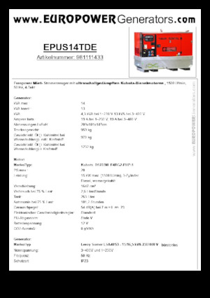 Дизельні генератори Europower EPUS14TDE (LS)