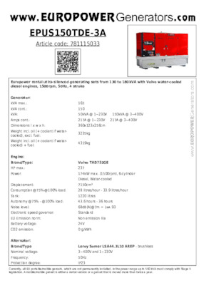 Дизельні генератори Europower EPUS150TDE-3A (LS)