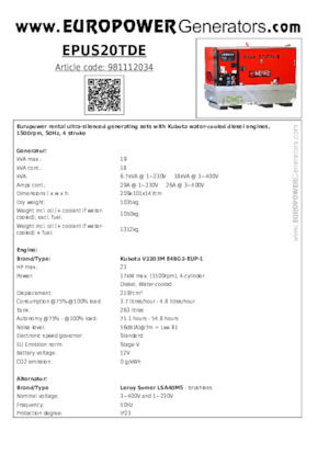 Дизельні генератори Europower EPUS20TDE (LS)