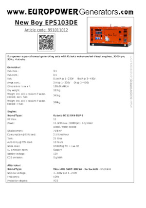Дизельні генератори Europower New Boy EPS103DE (MA)