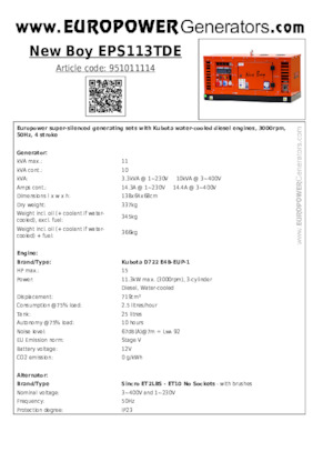 Дизельні генератори Europower New Boy EPS113TDE (S)