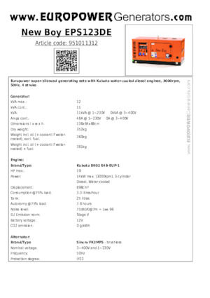 Дизельні генератори Europower New Boy EPS123DE (S)