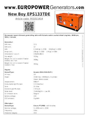 Дизельні генератори Europower New Boy EPS133TDE (S)