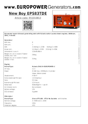 Дизельні генератори Europower New Boy EPS83TDE (S)