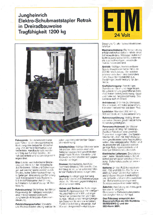 Електричні штабелері Jungheinrich Retrak ETM/ETV 12