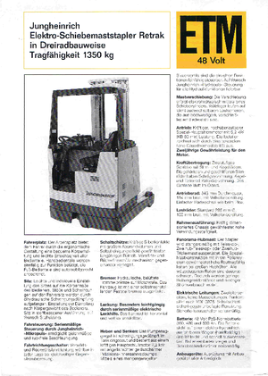 Електричні штабелері Jungheinrich Retrak ETM/ETV 13,5