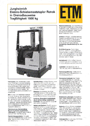 Електричні штабелері Jungheinrich Retrak ETM/ETV 16