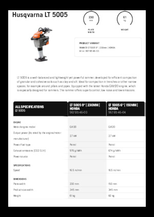 Бензинові та дизельні трамбовки Husqvarna LT 5005