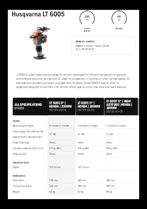 Бензинові та дизельні трамбовки Husqvarna LT 6005
