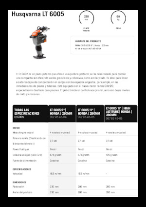 Бензинові та дизельні трамбовки Husqvarna LT 6005