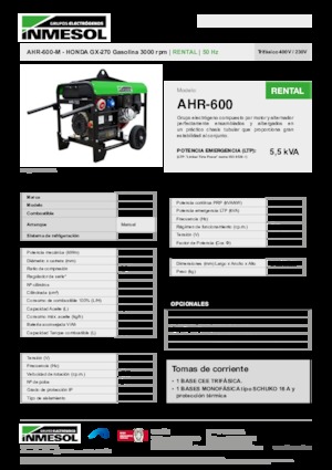 Бензинові електрогенератори INMESOL AHR-600-M