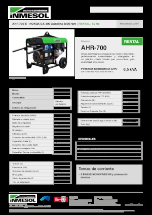 Бензинові електрогенератори INMESOL AHR-700-E