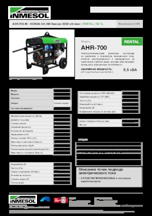 Бензинові електрогенератори INMESOL AHR-700-M