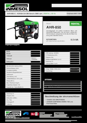 Бензинові електрогенератори INMESOL AHR-850-E