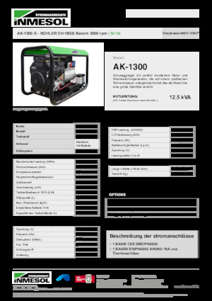 Бензинові електрогенератори INMESOL AK-1300-E