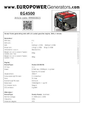 Бензинові електрогенератори Europower EG4500