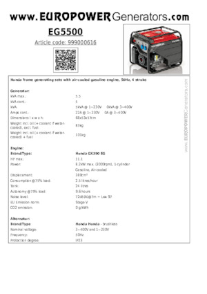 Бензинові електрогенератори Europower EG5500