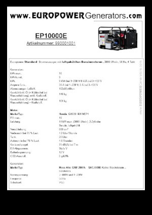 Бензинові електрогенератори Europower EP10000E (MA)