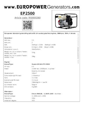 Бензинові електрогенератори Europower EP2500 (S)