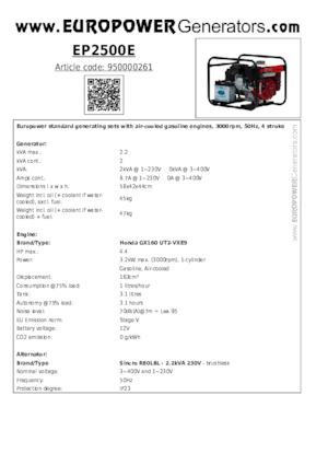 Бензинові електрогенератори Europower EP2500E (S)