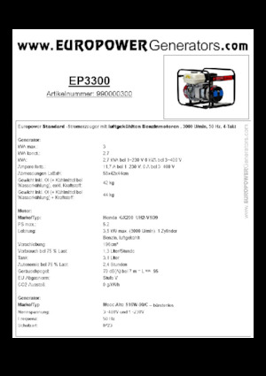 Бензинові електрогенератори Europower EP3300 (MA)