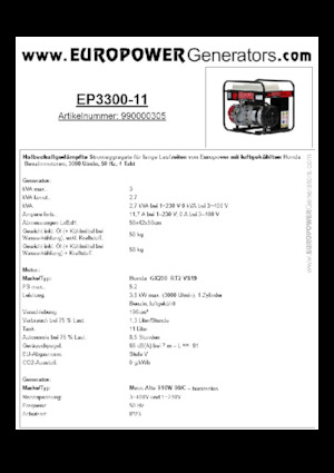 Бензинові електрогенератори Europower EP3300-11 (MA)