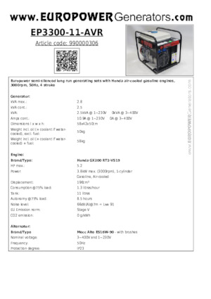 Бензинові електрогенератори Europower EP3300-11-AVR (MA)