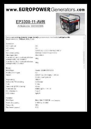 Бензинові електрогенератори Europower EP3300-11-AVR (MA)