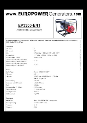 Бензинові електрогенератори Europower EP3300-EN1 (MA)