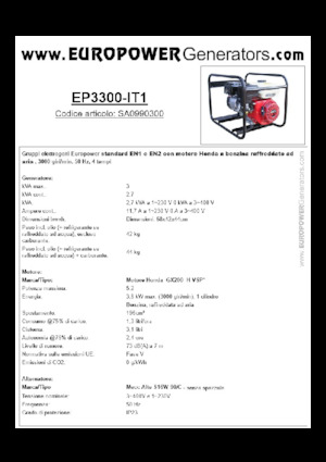 Бензинові електрогенератори Europower EP3300-EN1 (MA)