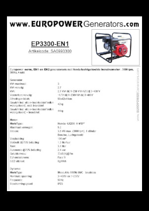 Бензинові електрогенератори Europower EP3300-EN1 (MA)