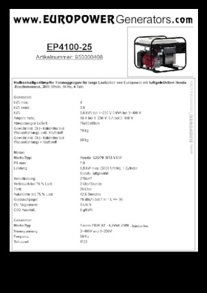Бензинові електрогенератори Europower EP4100-25 (S)