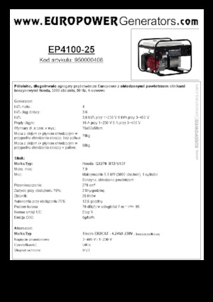 Бензинові електрогенератори Europower EP4100-25 (S)