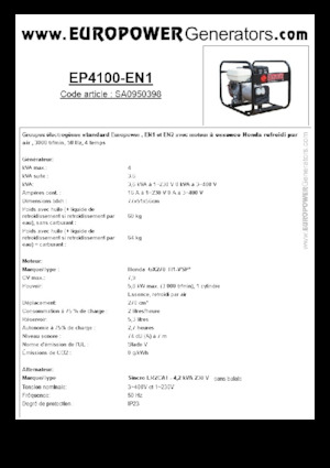 Бензинові електрогенератори Europower EP4100-EN1 (S)