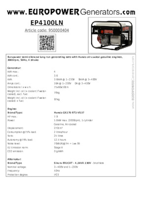Бензинові електрогенератори Europower EP4100LN (S)