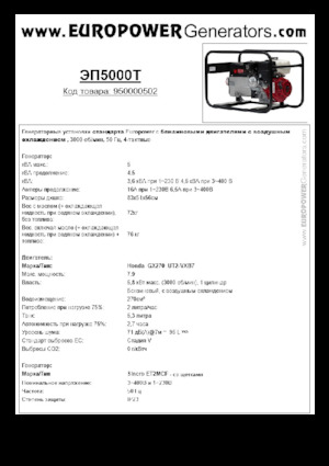 Бензинові електрогенератори Europower EP5000T (S)