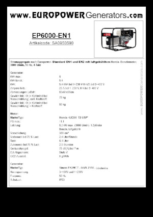 Бензинові електрогенератори Europower EP6000 EN1 (S)