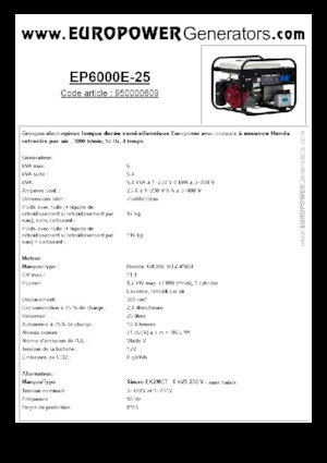 Бензинові електрогенератори Europower EP6000E-25 (S)