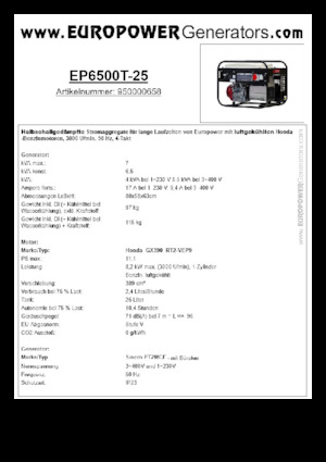 Бензинові електрогенератори Europower EP6500T-25 (S)